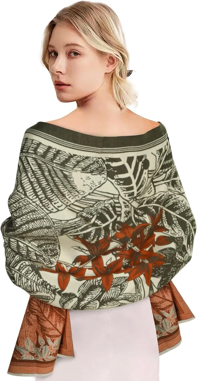 EXTREE Scarfs for Women Pashmina Silky Shawl Wrap for Evening Dressing Blanket Open Front Poncho Cape