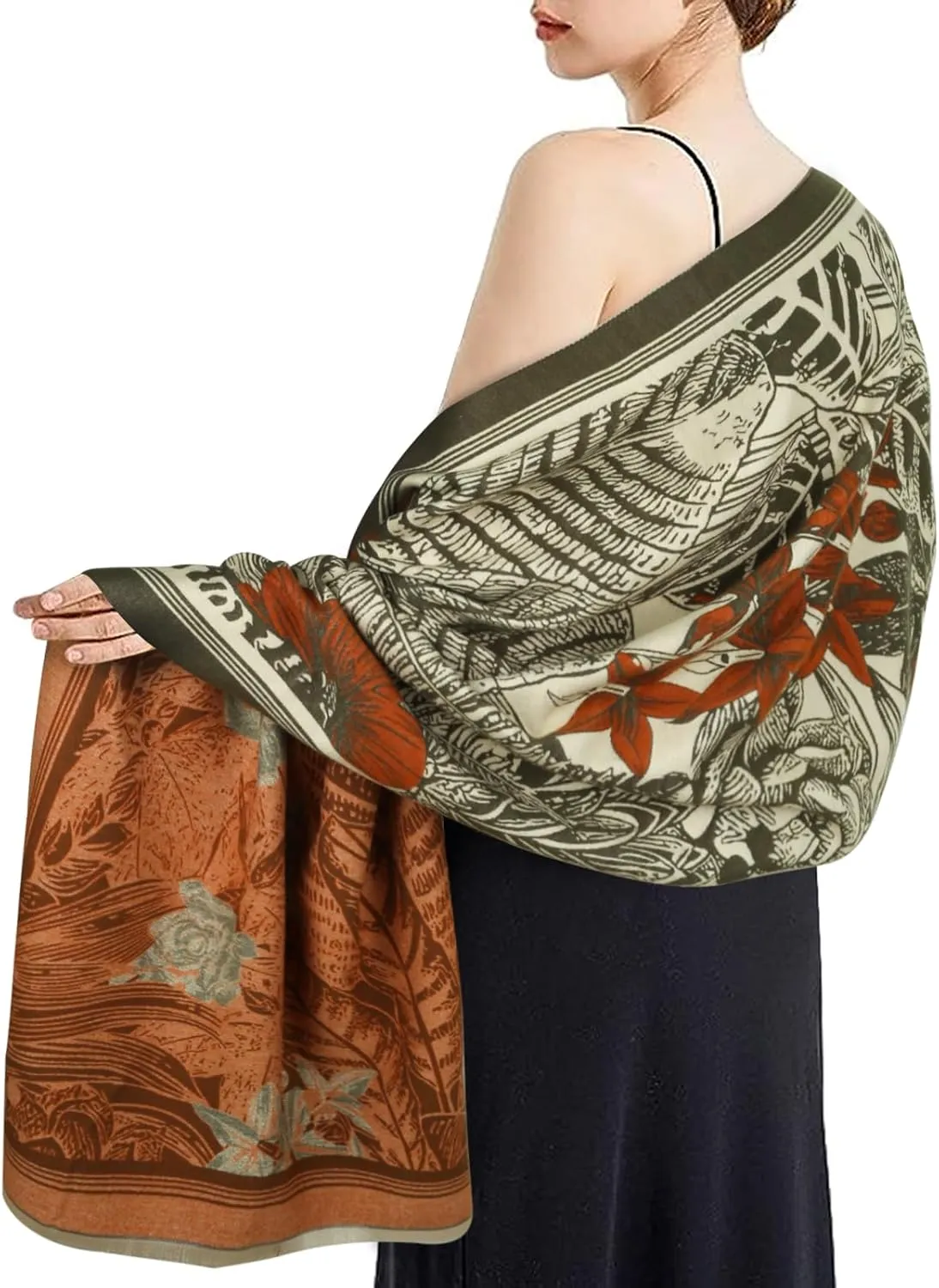 EXTREE Scarfs for Women Pashmina Silky Shawl Wrap for Evening Dressing Blanket Open Front Poncho Cape