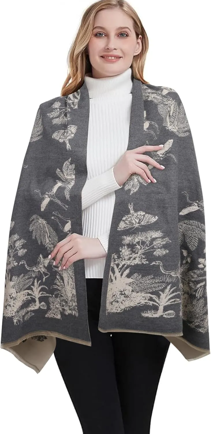 EXTREE Scarfs for Women Pashmina Silky Shawl Wrap for Evening Dressing Blanket Open Front Poncho Cape