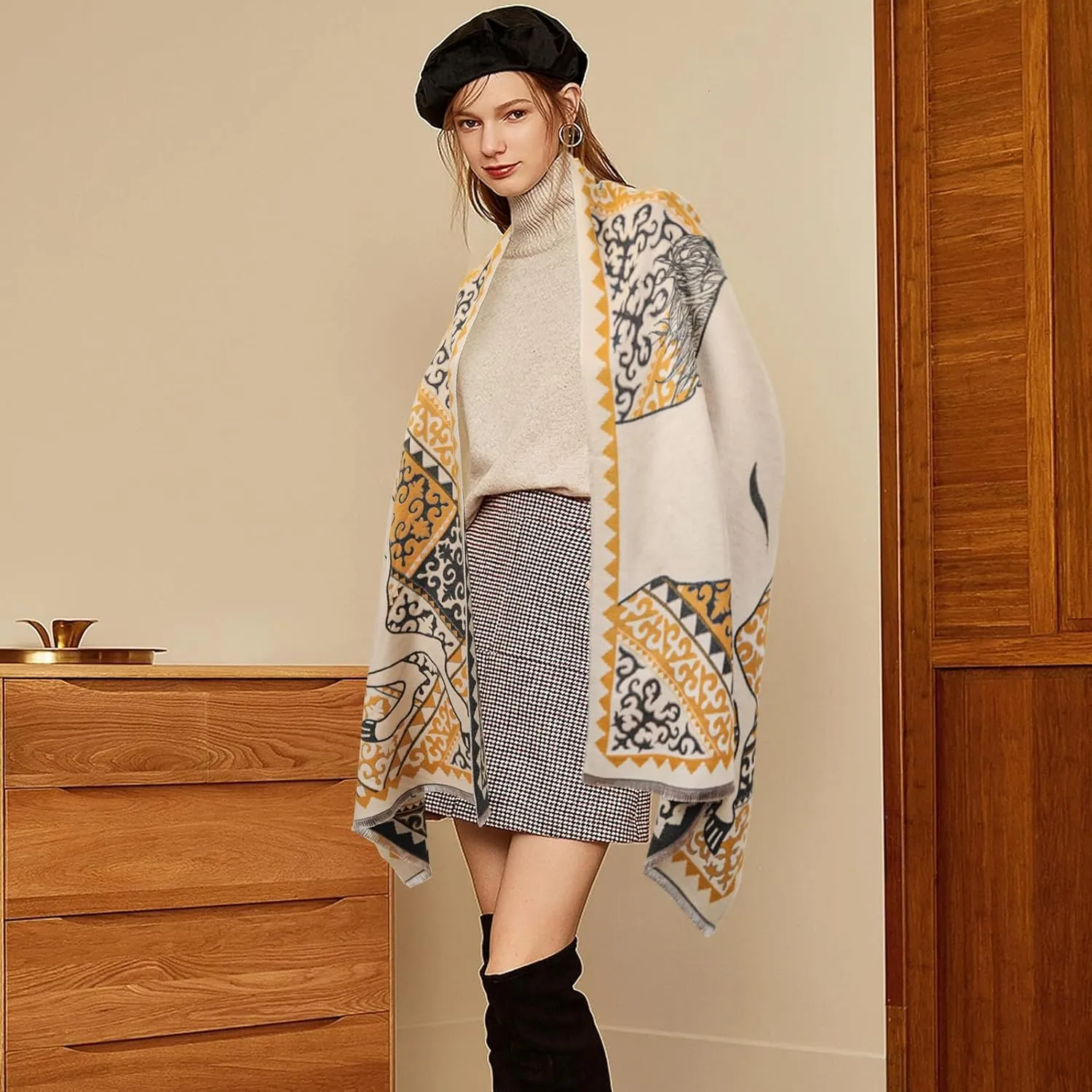 EXTREE Scarfs for Women Pashmina Silky Shawl Wrap for Evening Dressing Blanket Open Front Poncho Cape