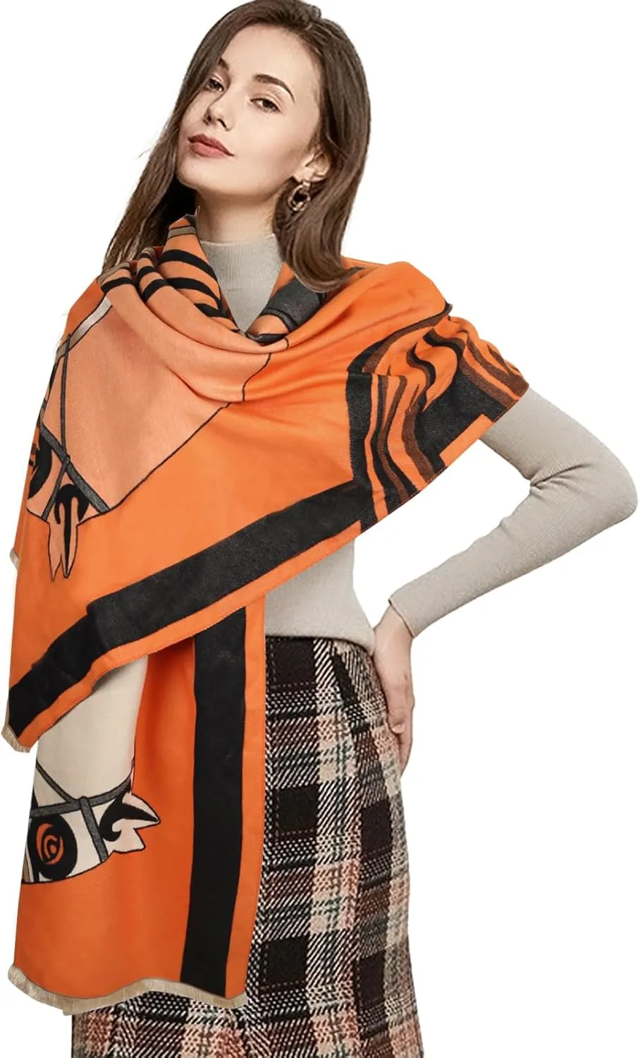 EXTREE Scarfs for Women Pashmina Silky Shawl Wrap for Evening Dressing Blanket Open Front Poncho Cape
