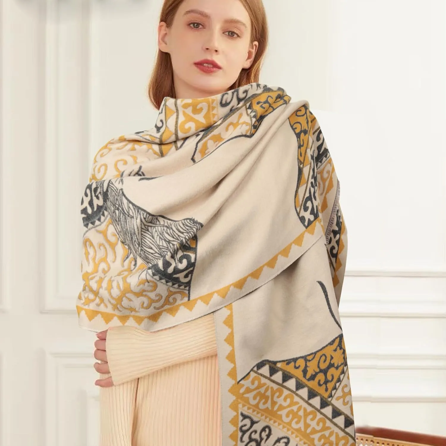EXTREE Scarfs for Women Pashmina Silky Shawl Wrap for Evening Dressing Blanket Open Front Poncho Cape