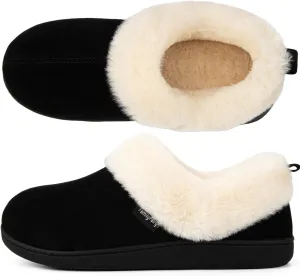 FamilyFairy Women Memory Foam Bootie Slippers, Warm Cozy Micro Suede Slipper Boots with Fuzzy Plush Lining and Collar, Winter Non Slip House Shoes for Indoor Outdoor