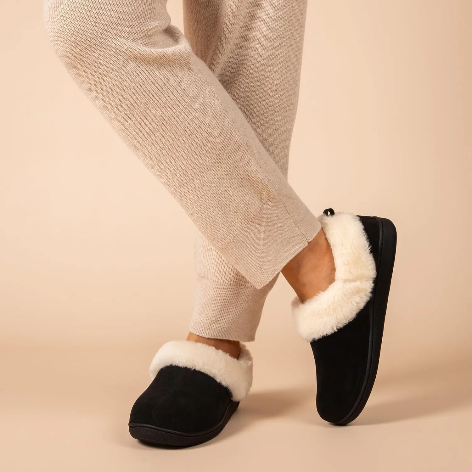 FamilyFairy Women Memory Foam Bootie Slippers, Warm Cozy Micro Suede Slipper Boots with Fuzzy Plush Lining and Collar, Winter Non Slip House Shoes for Indoor Outdoor