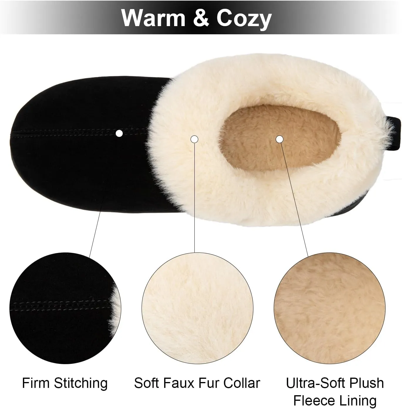 FamilyFairy Women Memory Foam Bootie Slippers, Warm Cozy Micro Suede Slipper Boots with Fuzzy Plush Lining and Collar, Winter Non Slip House Shoes for Indoor Outdoor
