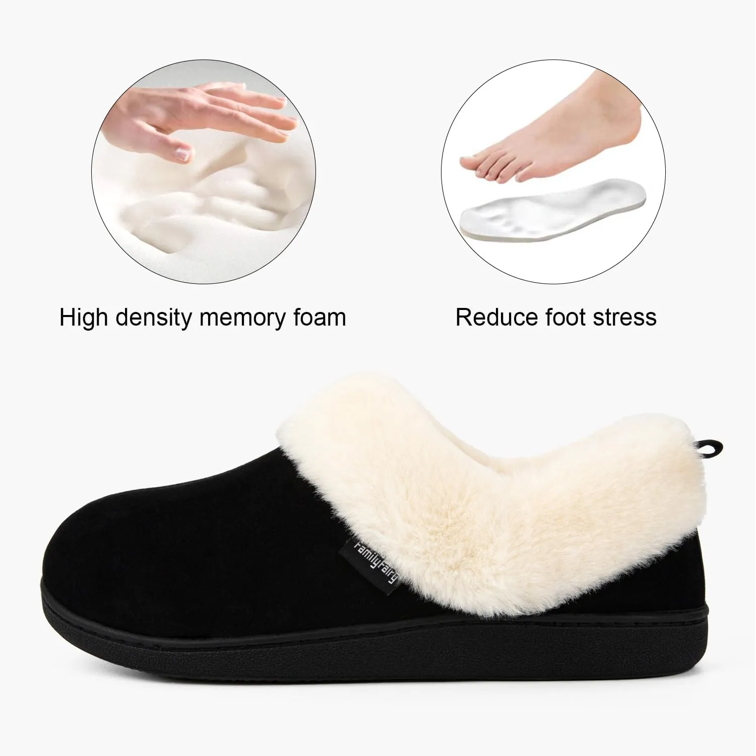 FamilyFairy Women Memory Foam Bootie Slippers, Warm Cozy Micro Suede Slipper Boots with Fuzzy Plush Lining and Collar, Winter Non Slip House Shoes for Indoor Outdoor