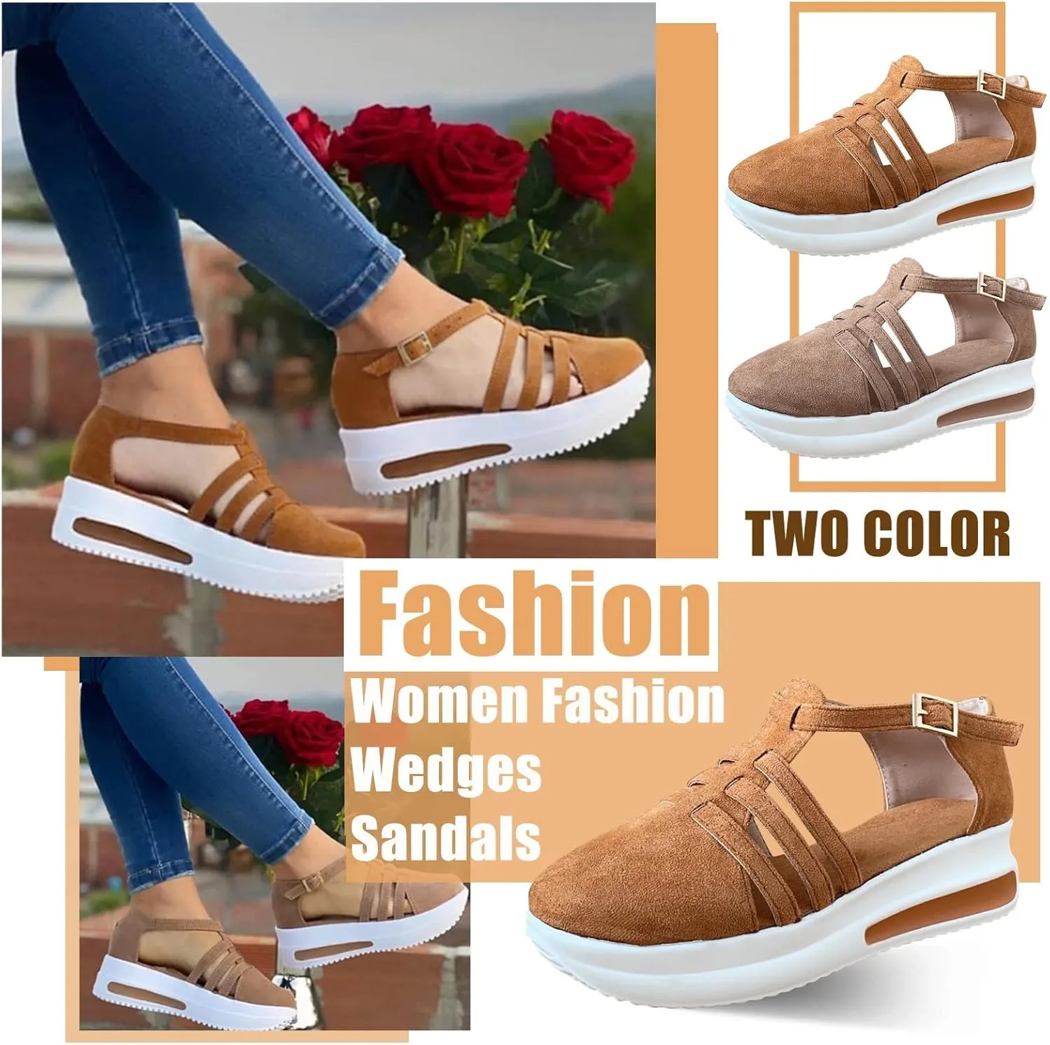Fanyil Women's Comfy Orthotic Sandals, Fanyil Womens Sandals, Women Closed Toe Platform Wedges Slip On Walking Shoes