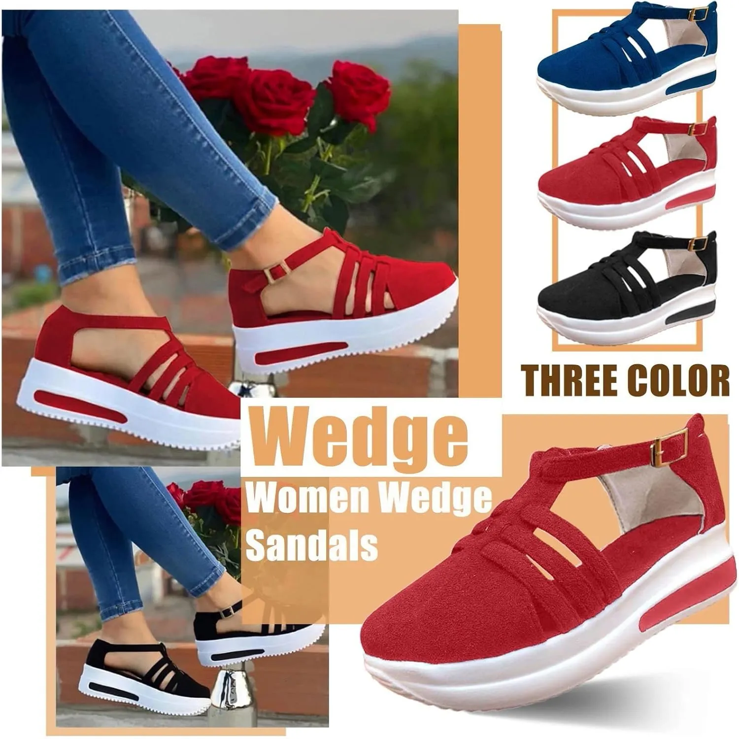 Fanyil Women's Comfy Orthotic Sandals, Fanyil Womens Sandals, Women Closed Toe Platform Wedges Slip On Walking Shoes
