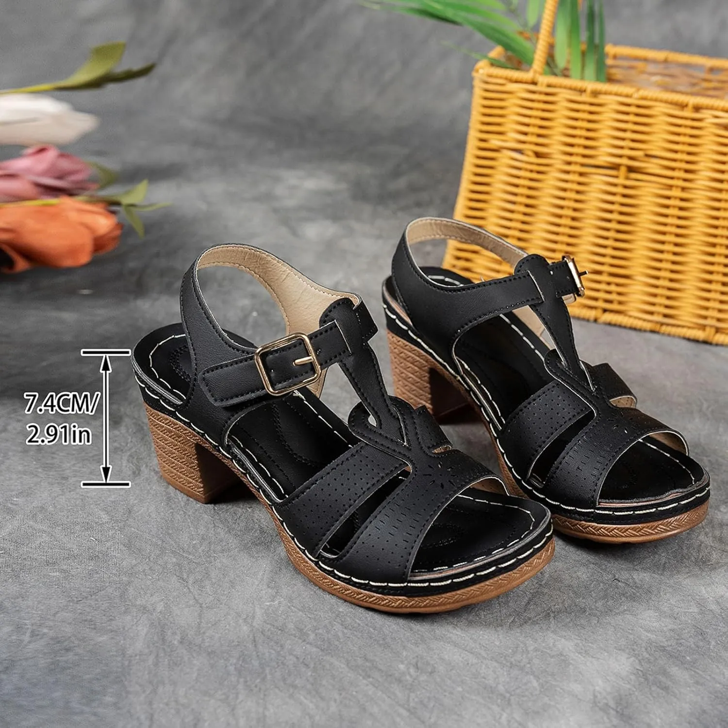 Fashion Casual Women's Shoes Thick Heels And Thick Soles Retro Fish Mouth Hollow Straps Cute Tan Sandals for Women