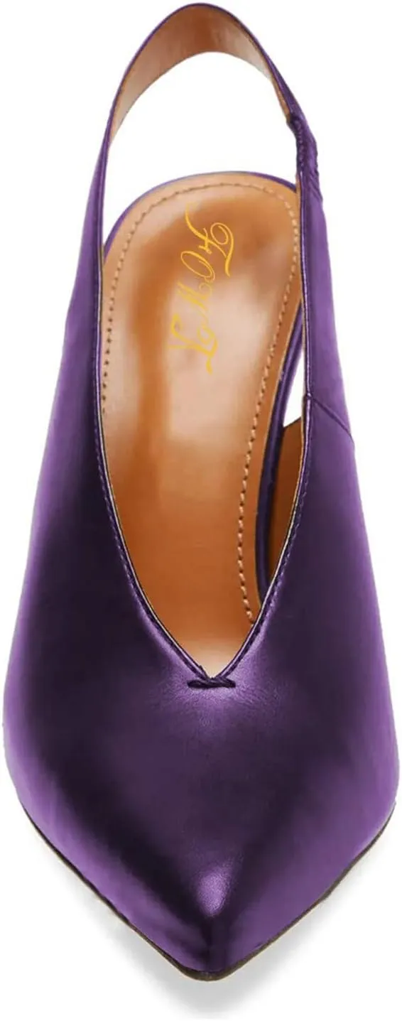 Fashion V-Cut Slingback Pumps for Women 3 Inch Heel Elegant Pointy Toe Backless Block High Heels Comfort Elastic Slip on Casual Mules Shoes, US Size 4-16 M