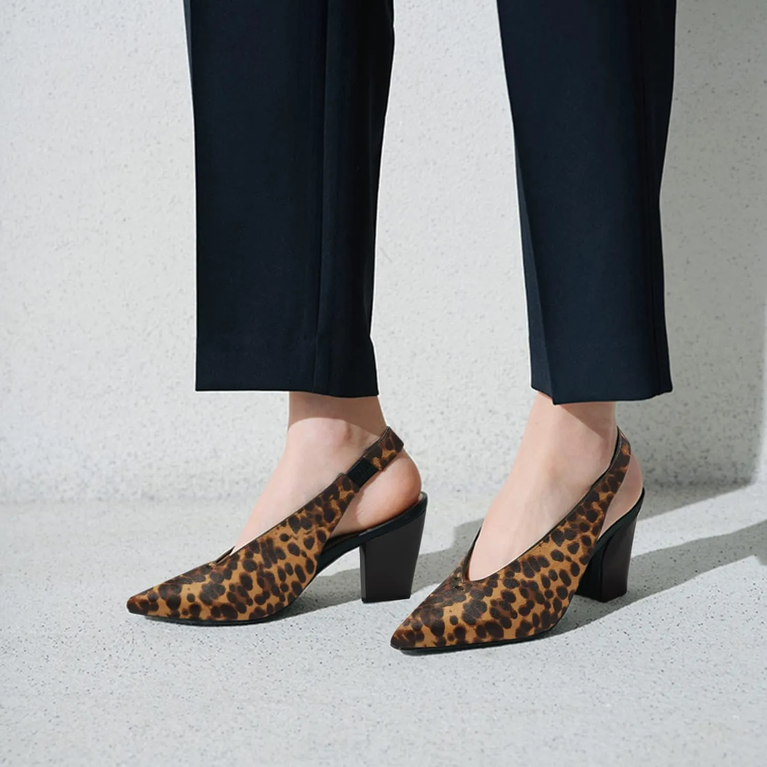 Fashion V-Cut Slingback Pumps for Women 3 Inch Heel Elegant Pointy Toe Backless Block High Heels Comfort Elastic Slip on Casual Mules Shoes, US Size 4-16 M