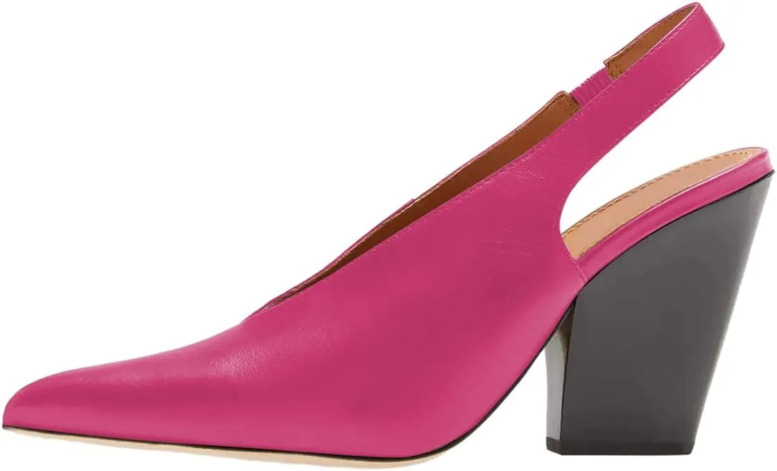 Fashion V-Cut Slingback Pumps for Women 3 Inch Heel Elegant Pointy Toe Backless Block High Heels Comfort Elastic Slip on Casual Mules Shoes, US Size 4-16 M