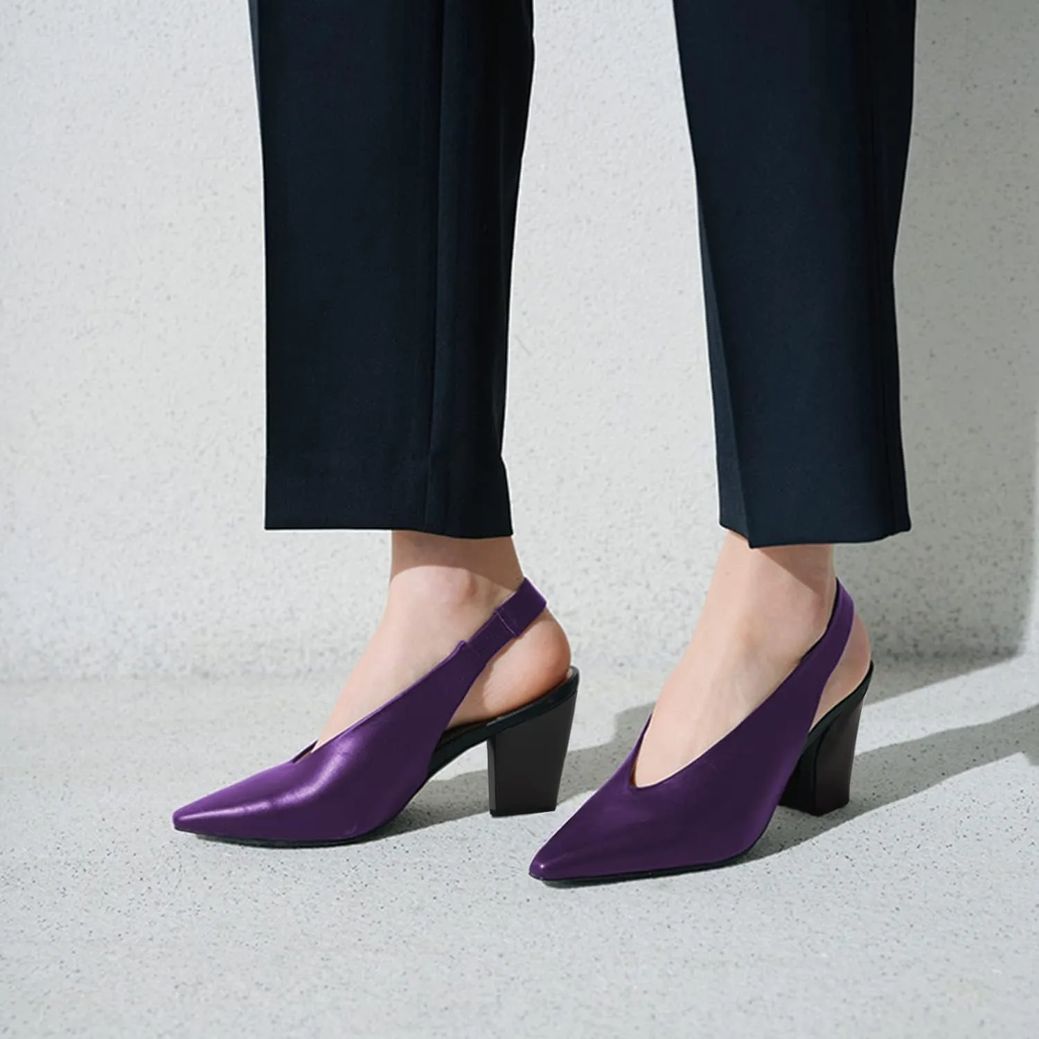 Fashion V-Cut Slingback Pumps for Women 3 Inch Heel Elegant Pointy Toe Backless Block High Heels Comfort Elastic Slip on Casual Mules Shoes, US Size 4-16 M