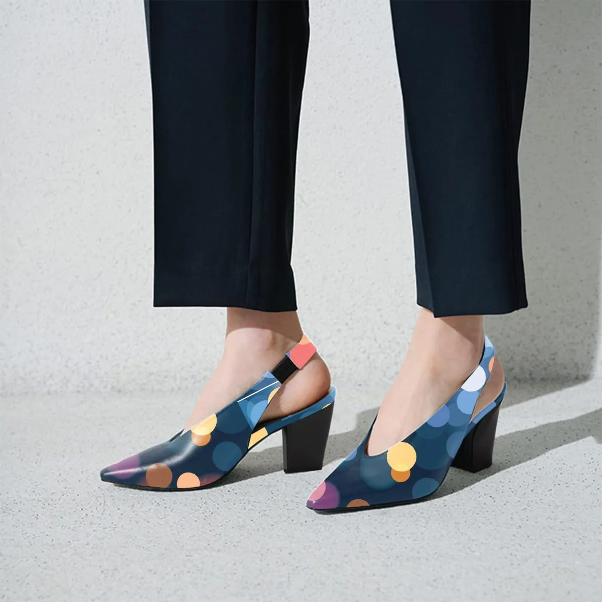 Fashion V-Cut Slingback Pumps for Women 3 Inch Heel Elegant Pointy Toe Backless Block High Heels Comfort Elastic Slip on Casual Mules Shoes, US Size 4-16 M