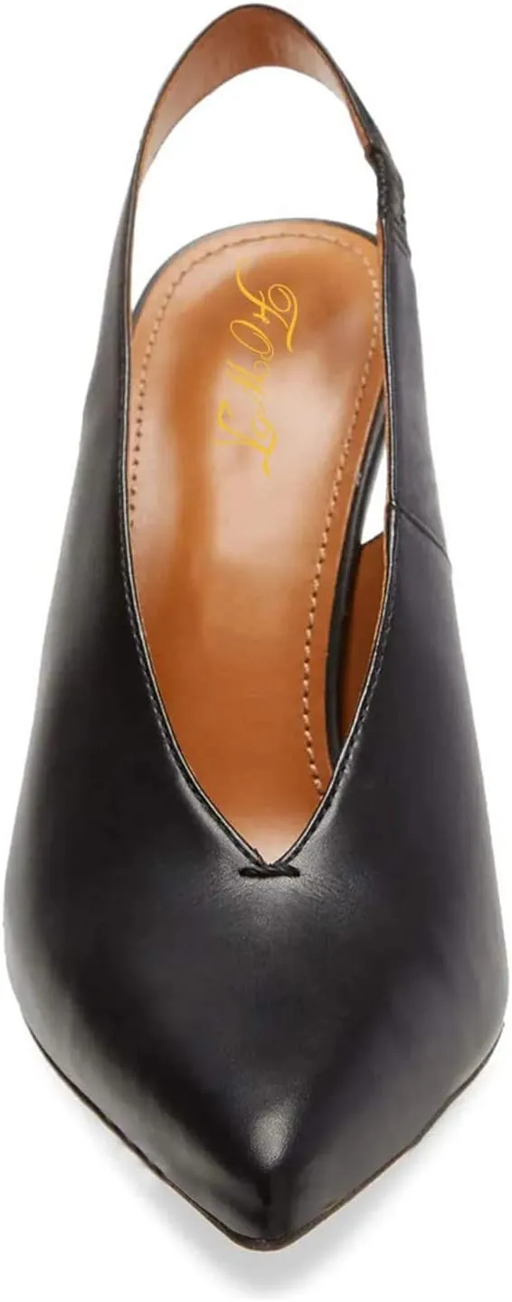 Fashion V-Cut Slingback Pumps for Women 3 Inch Heel Elegant Pointy Toe Backless Block High Heels Comfort Elastic Slip on Casual Mules Shoes, US Size 4-16 M