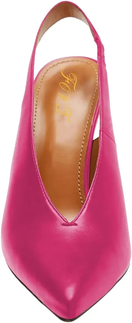 Fashion V-Cut Slingback Pumps for Women 3 Inch Heel Elegant Pointy Toe Backless Block High Heels Comfort Elastic Slip on Casual Mules Shoes, US Size 4-16 M