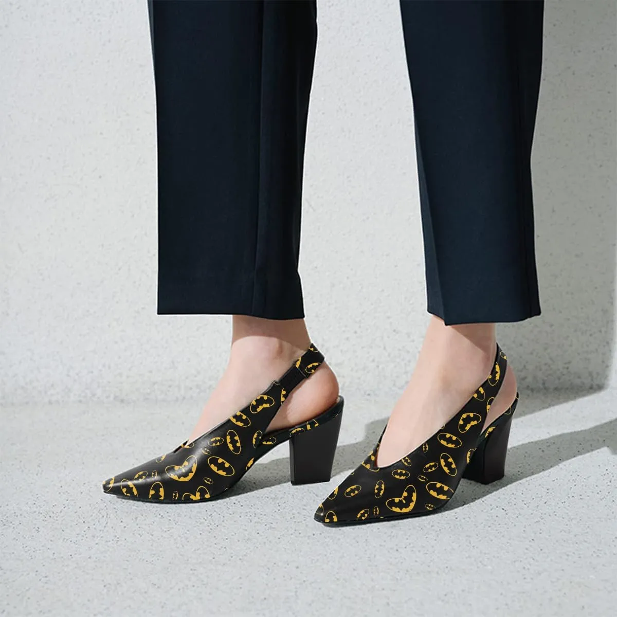 Fashion V-Cut Slingback Pumps for Women 3 Inch Heel Elegant Pointy Toe Backless Block High Heels Comfort Elastic Slip on Casual Mules Shoes, US Size 4-16 M