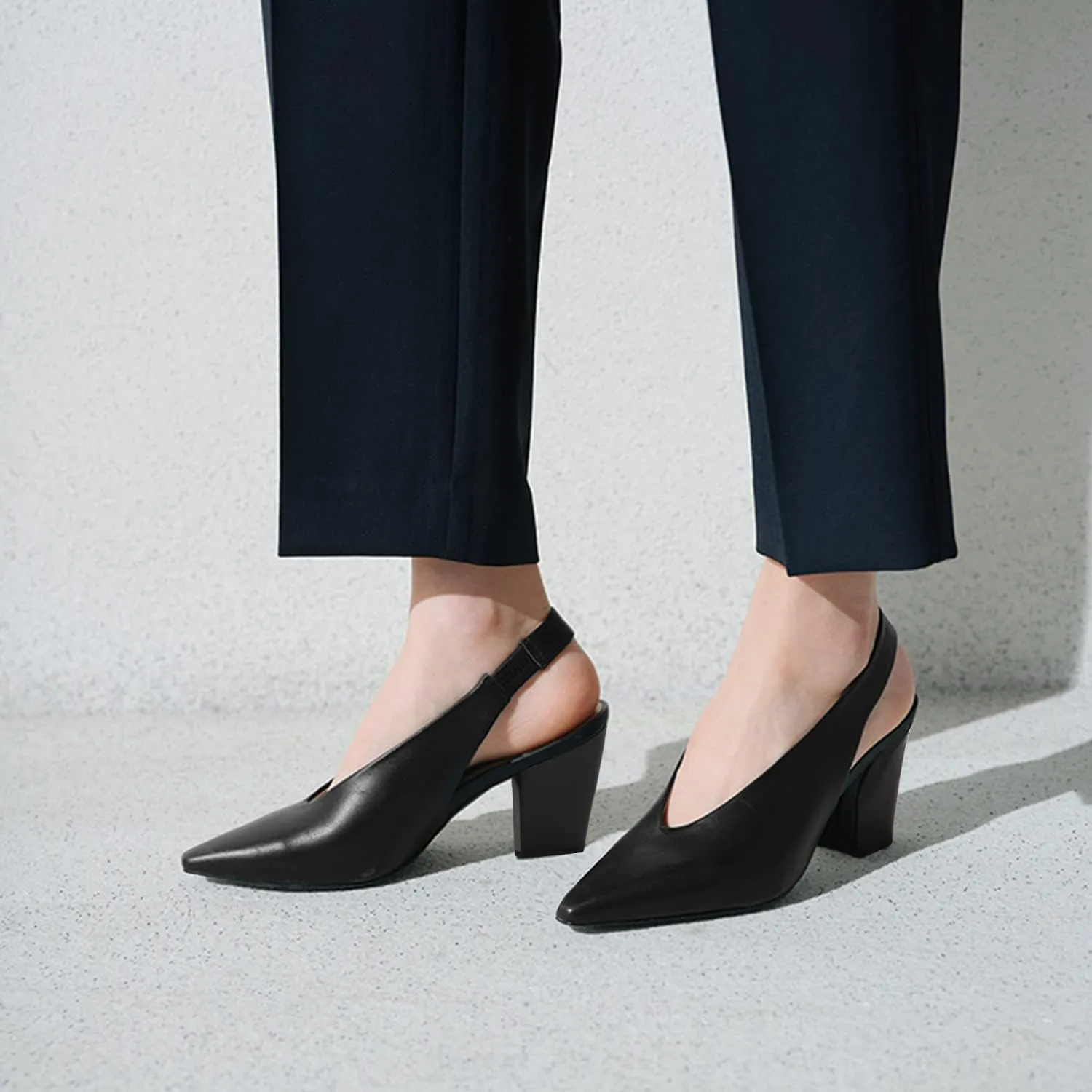Fashion V-Cut Slingback Pumps for Women 3 Inch Heel Elegant Pointy Toe Backless Block High Heels Comfort Elastic Slip on Casual Mules Shoes, US Size 4-16 M