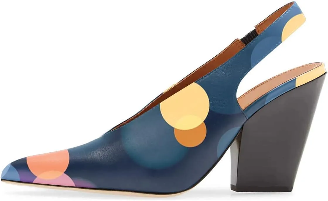 Fashion V-Cut Slingback Pumps for Women 3 Inch Heel Elegant Pointy Toe Backless Block High Heels Comfort Elastic Slip on Casual Mules Shoes, US Size 4-16 M