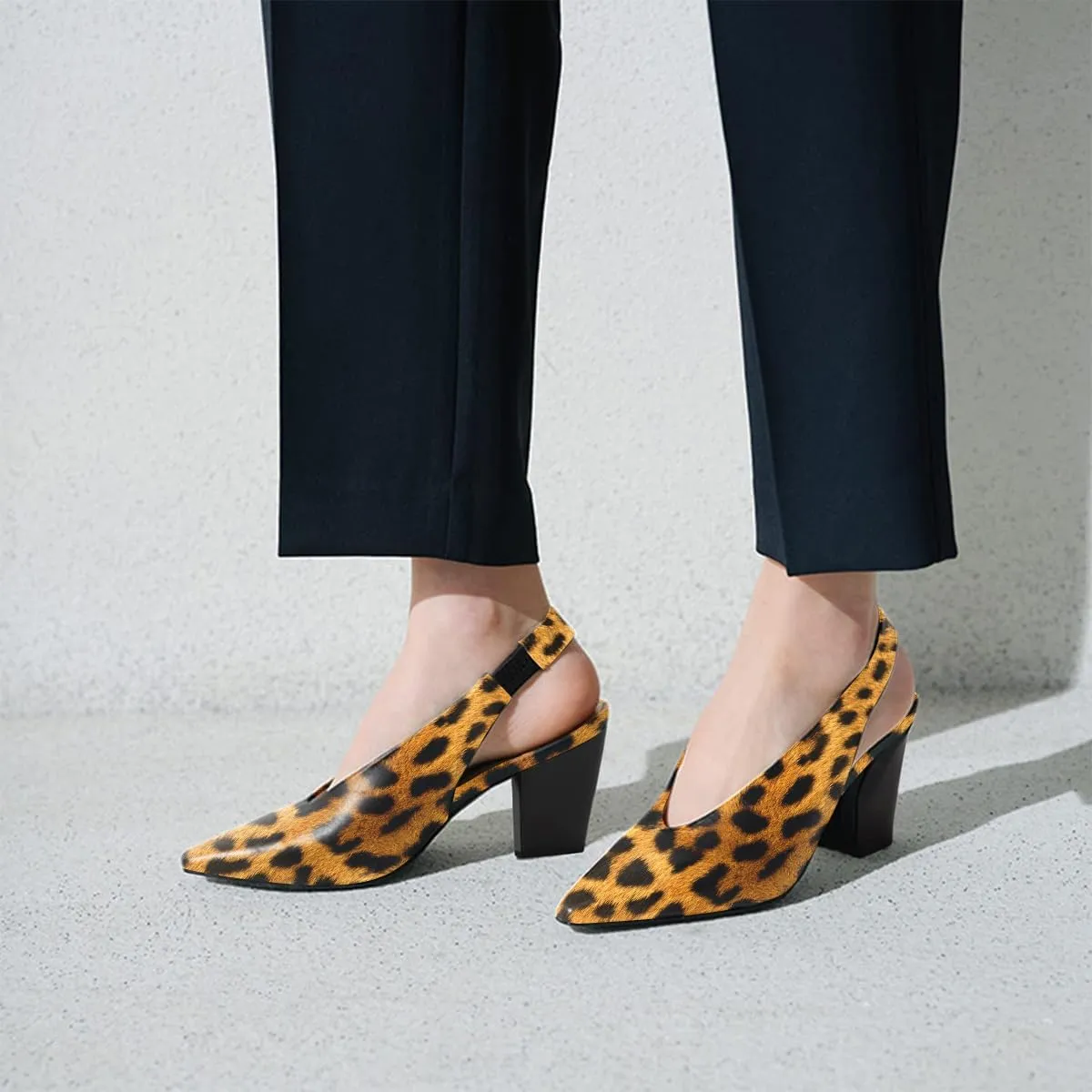 Fashion V-Cut Slingback Pumps for Women 3 Inch Heel Elegant Pointy Toe Backless Block High Heels Comfort Elastic Slip on Casual Mules Shoes, US Size 4-16 M