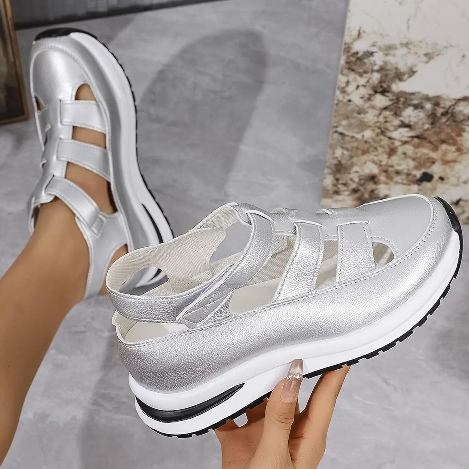 Fashion Women's Wedge Sports Sandals Soft Thick Bottom Open Toe Lightweight Comfortable Platform Sandals Summer Outdoor Casual Hook and Loop Sneakers