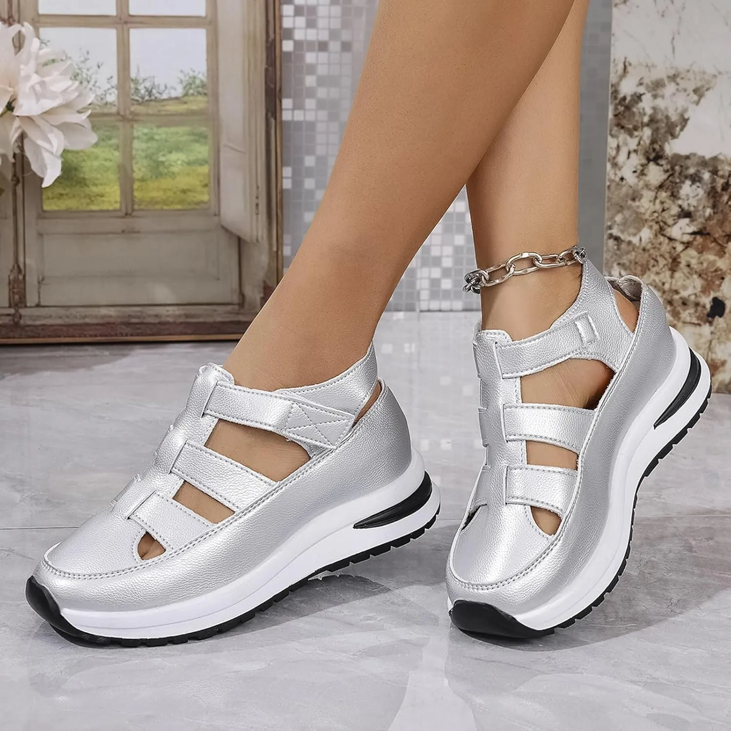 Fashion Women's Wedge Sports Sandals Soft Thick Bottom Open Toe Lightweight Comfortable Platform Sandals Summer Outdoor Casual Hook and Loop Sneakers