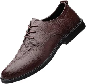 Fashionable Round Toe Crocodile Pattern Oxford Shoes Classic Lace-up Low Top Non Slip Loafers Men Comfy Leather Shoes for Working Walking Driving