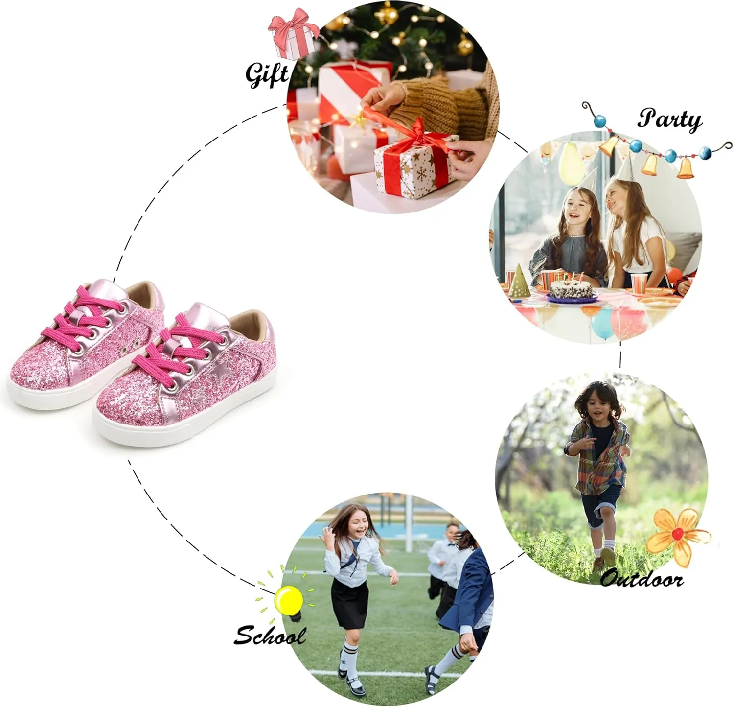 Felix & Flora Toddler/Little Kid Girls Running Shoes Sports Sneakers Princess Casual Glitter Shoes.
