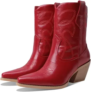 femflame Cowgirl Boots for Women Pointed Toe Chunky Heel Cowboy Ankle Boots Embroidery Pull-on Vintage Western boots