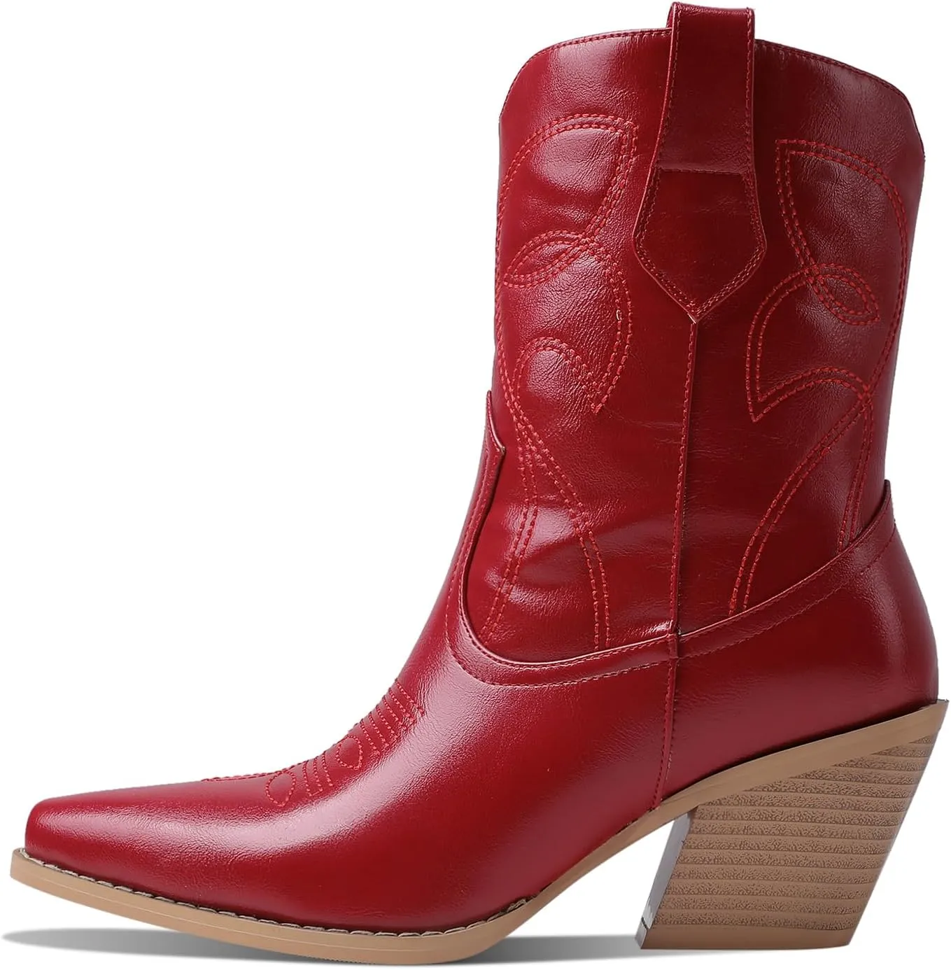 femflame Cowgirl Boots for Women Pointed Toe Chunky Heel Cowboy Ankle Boots Embroidery Pull-on Vintage Western boots