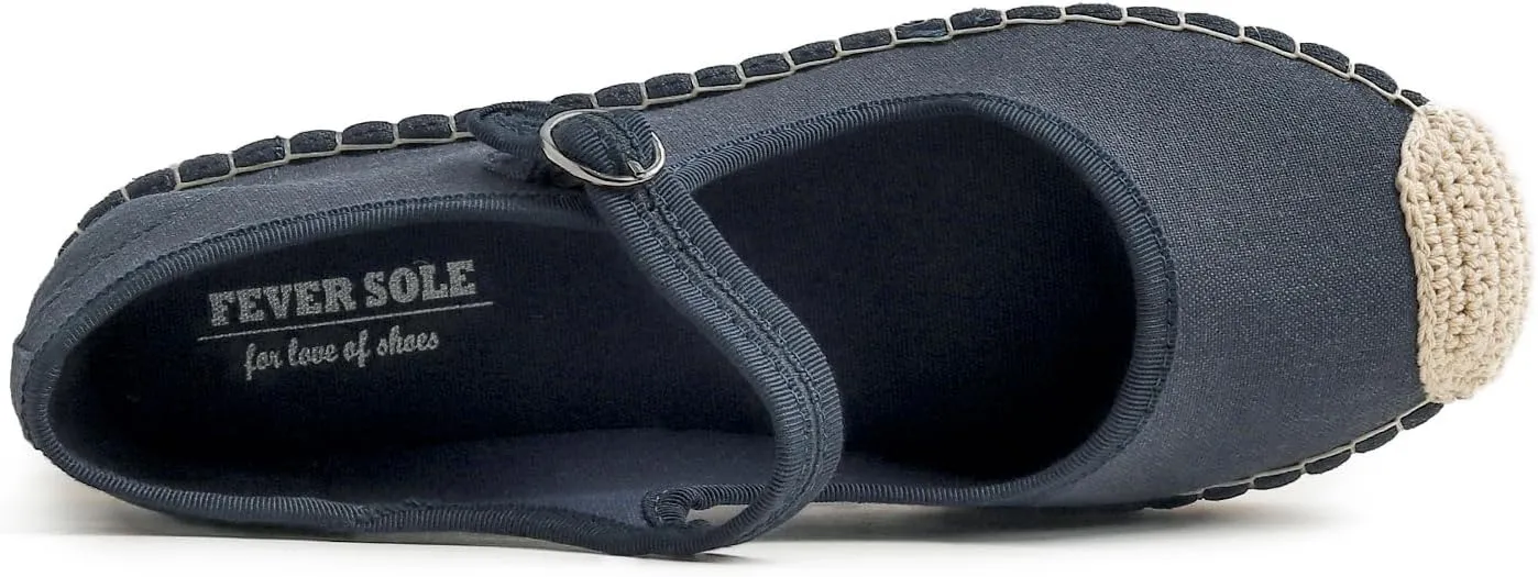 FEVERSOLE Close Toe Espadrilles Women's Comfort Breathable Ankle Strap Low Heel Wedge