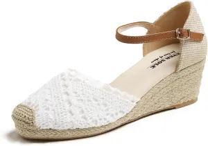 FEVERSOLE Close Toe Espadrilles Women's Comfort Breathable Slip On Flats Shoes