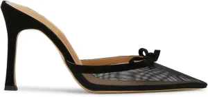 FIFSY Mesh High Heels Mules for Women Pointed Toe Slip on Backless Pumps Stiletto Slingback Bow Heels Vintage Sexy Pointy Closed Toe Heels Wedding Shoes