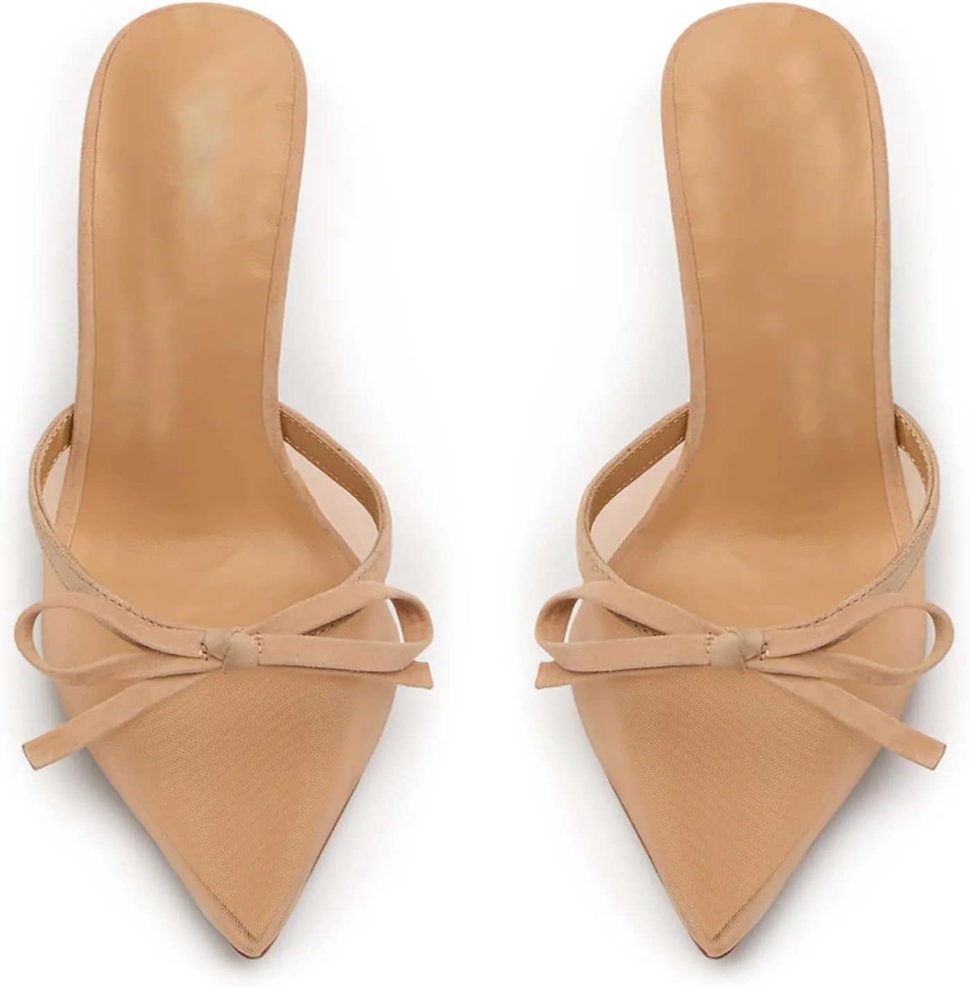FIFSY Mesh High Heels Mules for Women Pointed Toe Slip on Backless Pumps Stiletto Slingback Bow Heels Vintage Sexy Pointy Closed Toe Heels Wedding Shoes