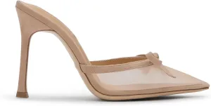 FIFSY Mesh High Heels Mules for Women Pointed Toe Slip on Backless Pumps Stiletto Slingback Bow Heels Vintage Sexy Pointy Closed Toe Heels Wedding Shoes
