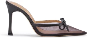 FIFSY Mesh High Heels Mules for Women Pointed Toe Slip on Backless Pumps Stiletto Slingback Bow Heels Vintage Sexy Pointy Closed Toe Heels Wedding Shoes