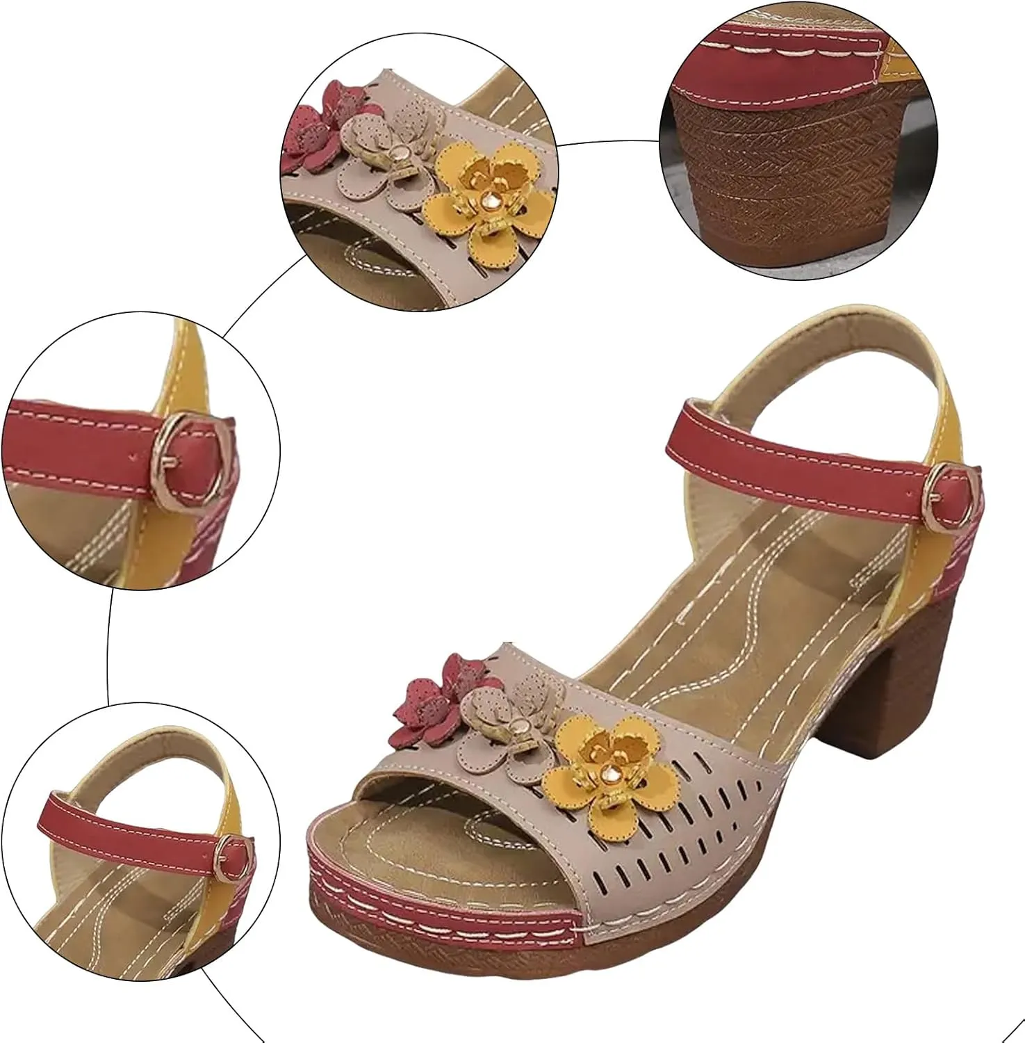 Fish Mouth Thick Heel Women's Shoes Fashionable Casual Flower Decoration Color Matching Sandals Takeaway Sandal