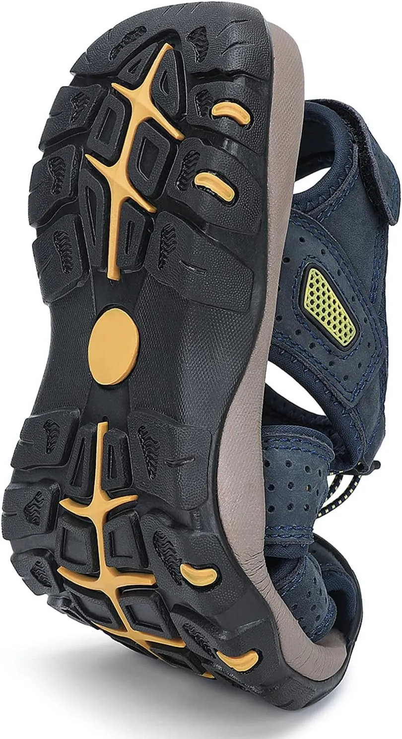 FLARUT Men's Sport Sandals Outdoor Hiking Sandals Closed Toe Leather Athletic Lightweight Trail Walking Casual Sandals Water Shoes