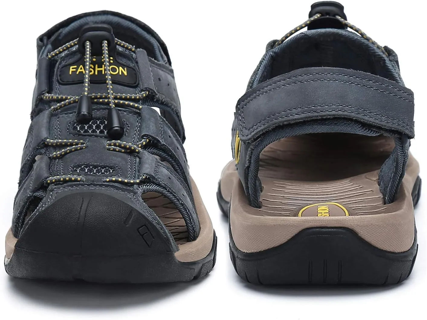 FLARUT Men's Sport Sandals Outdoor Hiking Sandals Closed Toe Leather Athletic Lightweight Trail Walking Casual Sandals Water Shoes