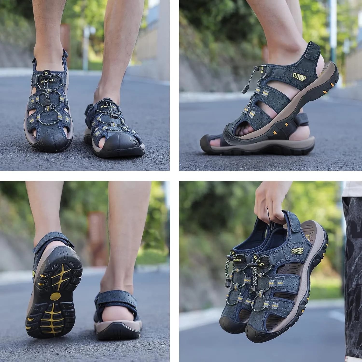 FLARUT Men's Sport Sandals Outdoor Hiking Sandals Closed Toe Leather Athletic Lightweight Trail Walking Casual Sandals Water Shoes