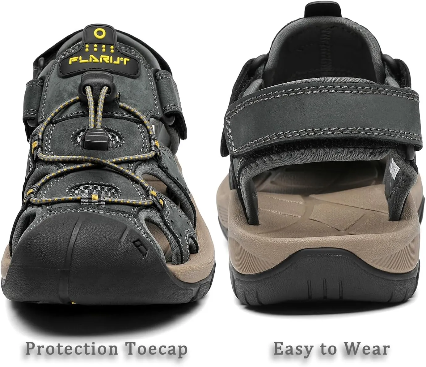FLARUT Men's Sport Sandals Outdoor Hiking Sandals Closed Toe Leather Athletic Lightweight Trail Walking Casual Sandals Water Shoes