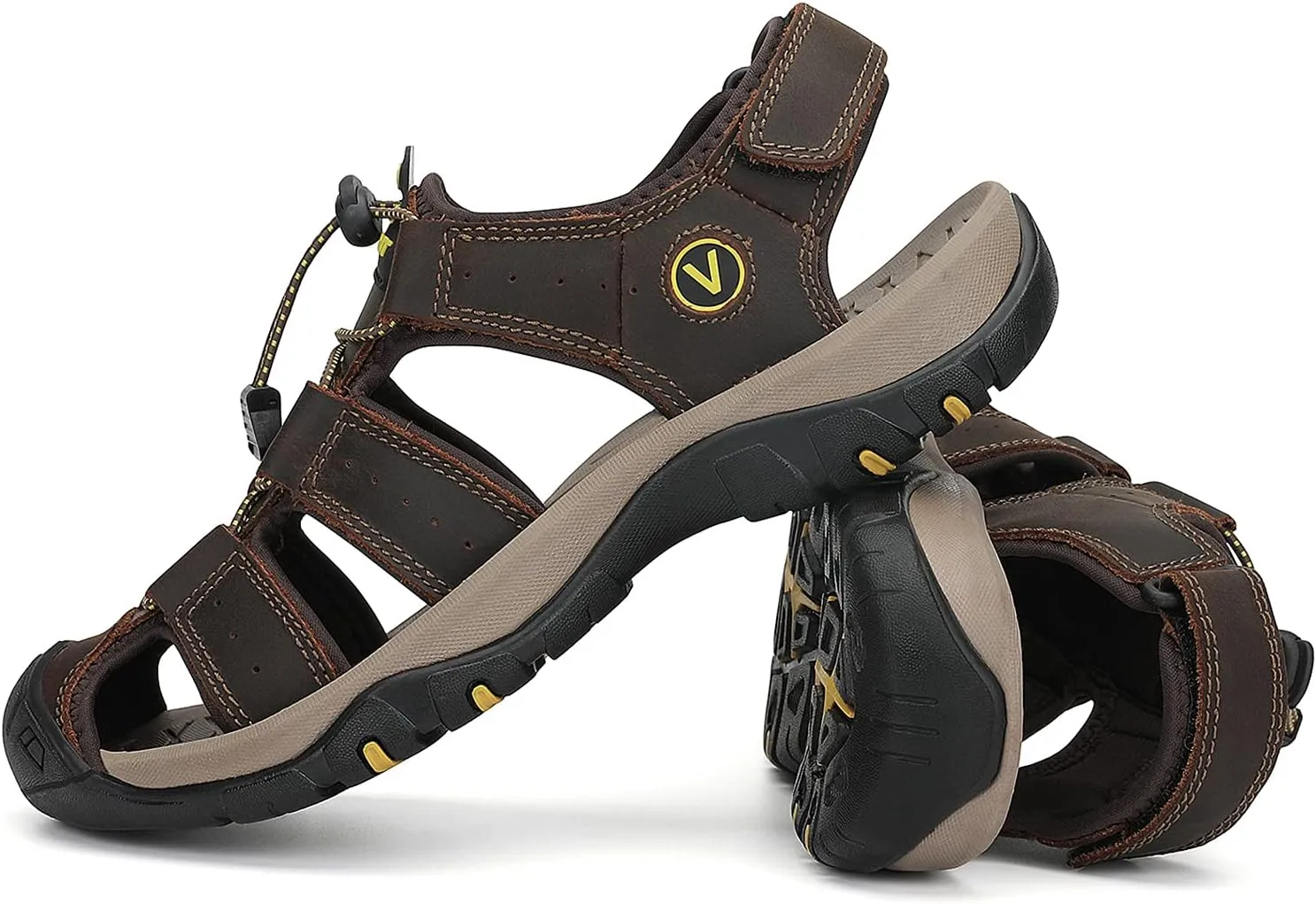 FLARUT Men's Sport Sandals Outdoor Hiking Sandals Closed Toe Leather Athletic Lightweight Trail Walking Casual Sandals Water Shoes