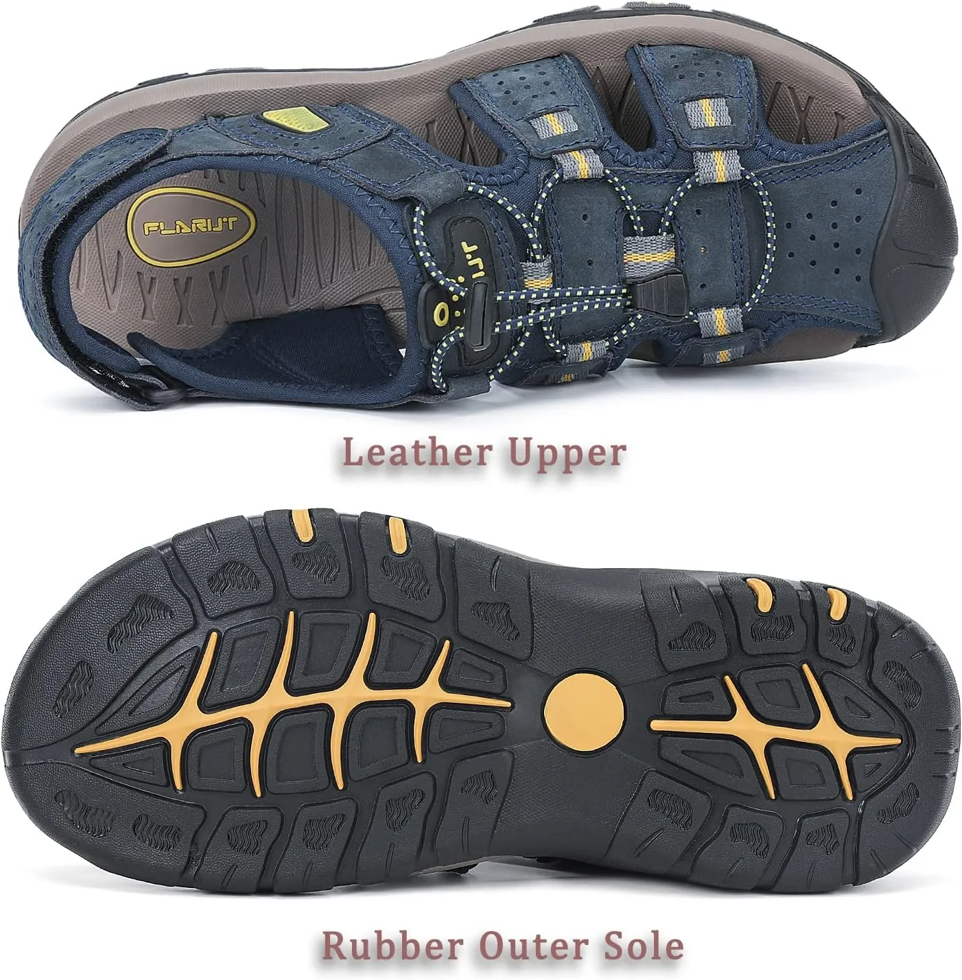 FLARUT Men's Sport Sandals Outdoor Hiking Sandals Closed Toe Leather Athletic Lightweight Trail Walking Casual Sandals Water Shoes