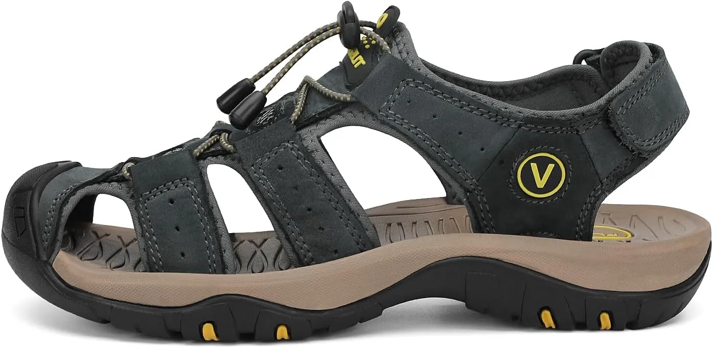 FLARUT Men's Sport Sandals Outdoor Hiking Sandals Closed Toe Leather Athletic Lightweight Trail Walking Casual Sandals Water Shoes