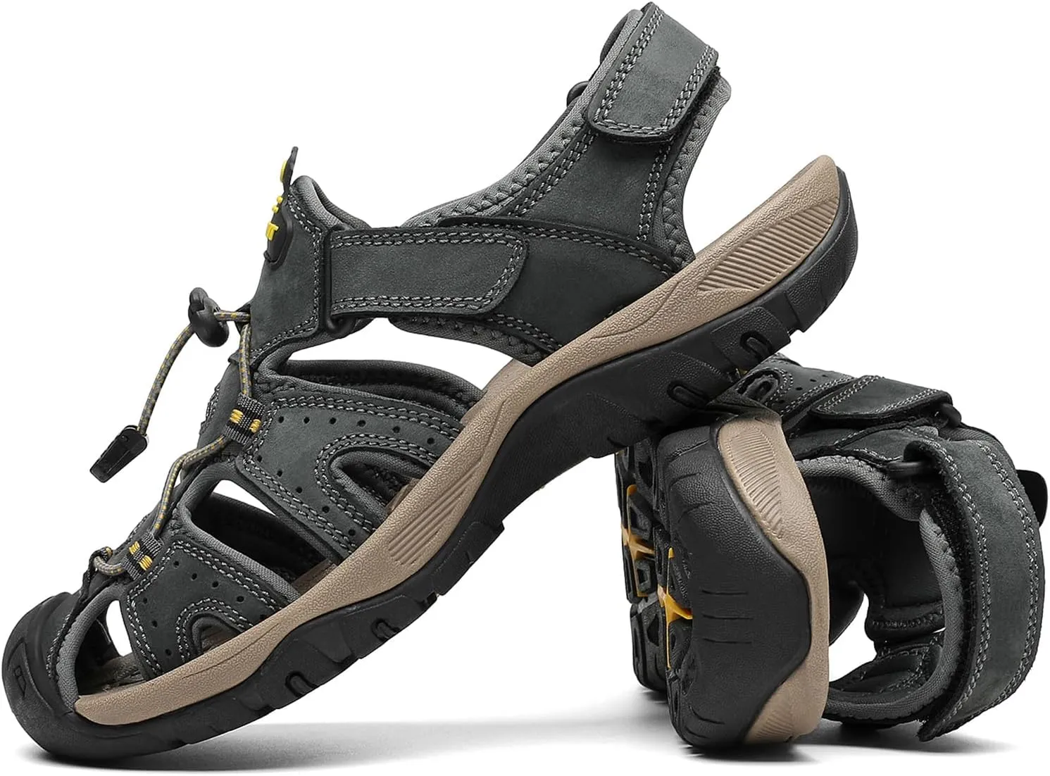 FLARUT Men's Sport Sandals Outdoor Hiking Sandals Closed Toe Leather Athletic Lightweight Trail Walking Casual Sandals Water Shoes