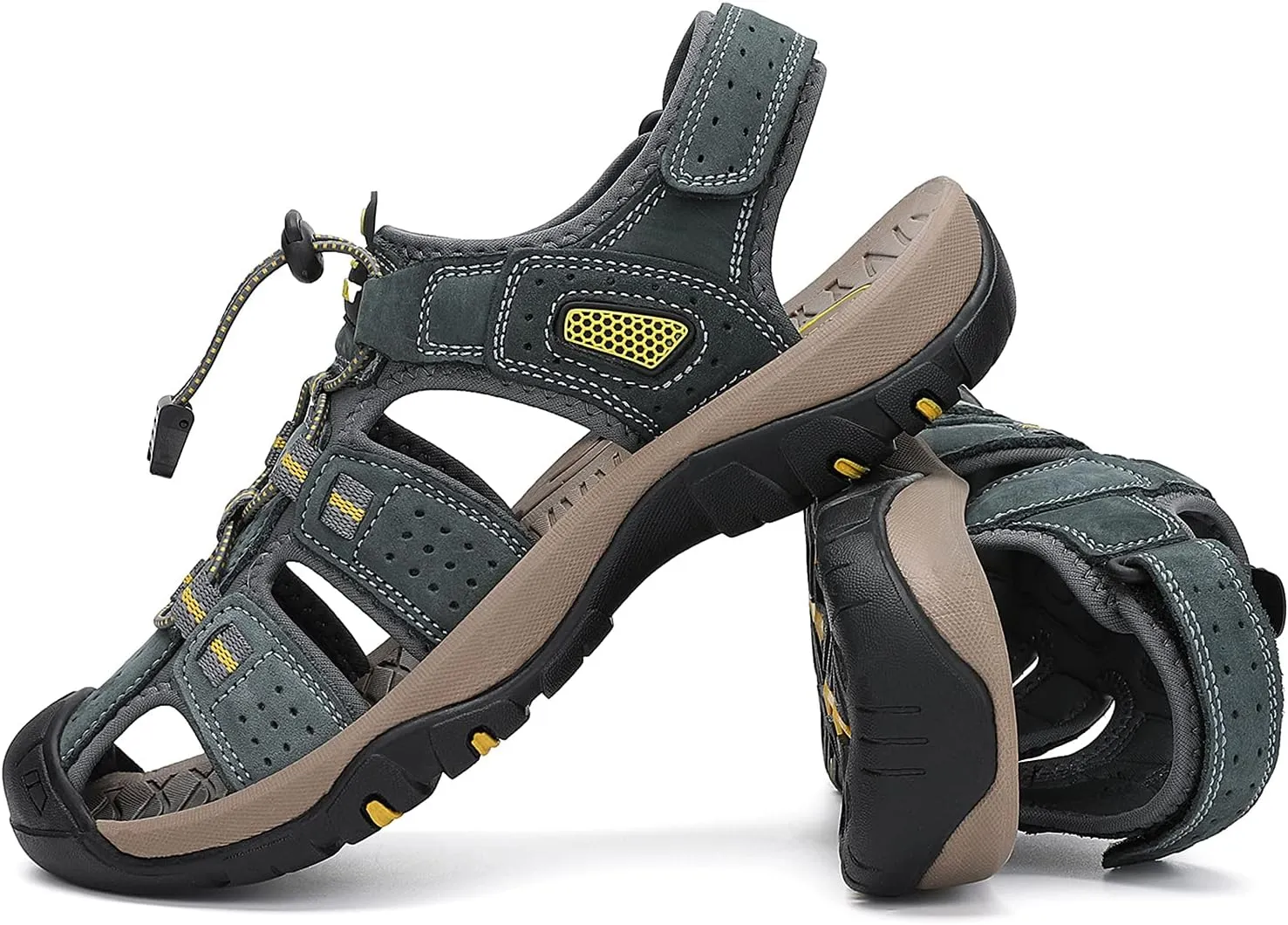 FLARUT Men's Sport Sandals Outdoor Hiking Sandals Closed Toe Leather Athletic Lightweight Trail Walking Casual Sandals Water Shoes