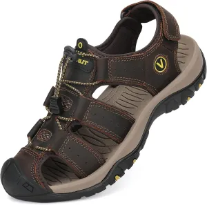 FLARUT Men's Sport Sandals Outdoor Hiking Sandals Closed Toe Leather Athletic Lightweight Trail Walking Casual Sandals Water Shoes