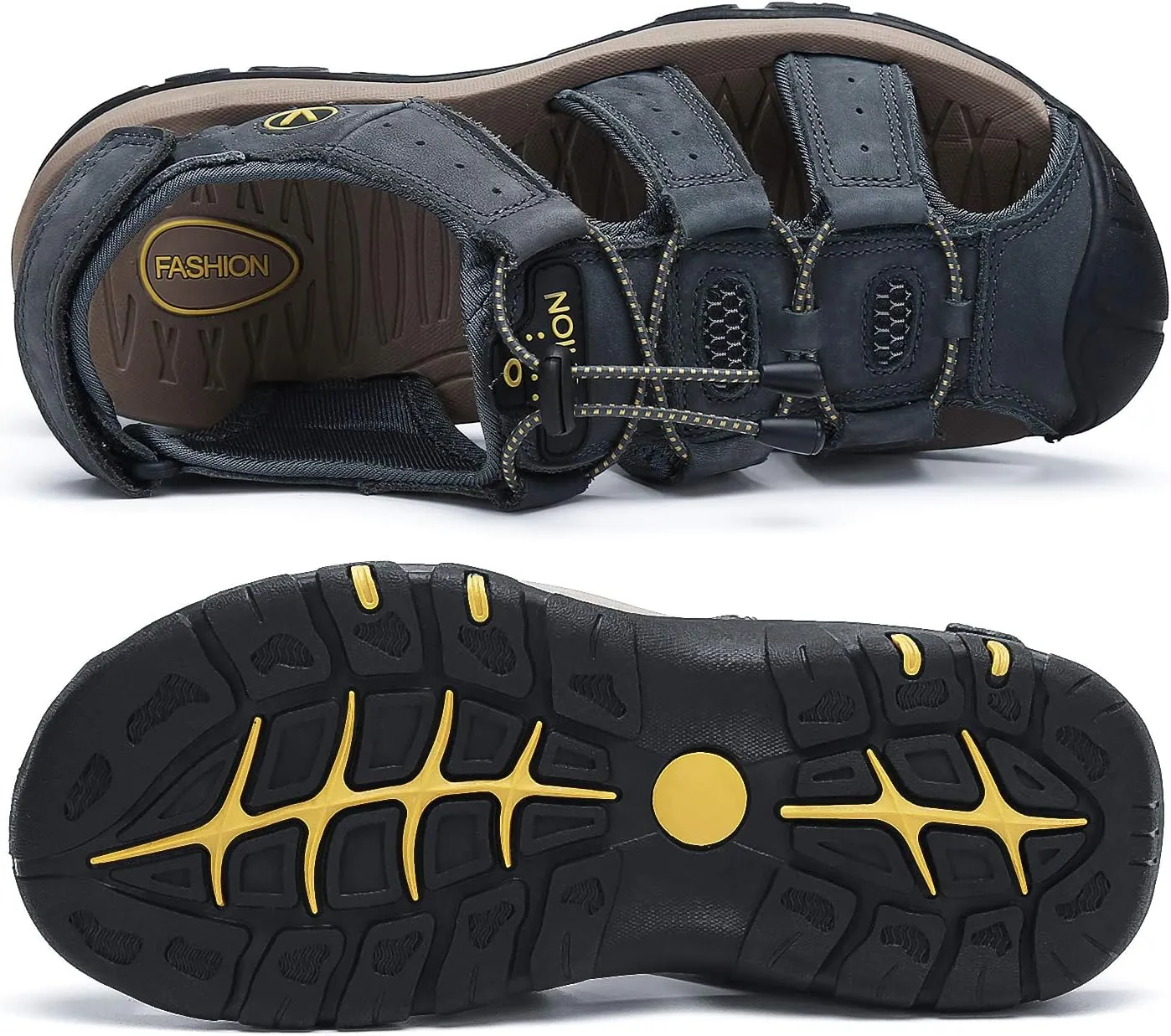 FLARUT Men's Sport Sandals Outdoor Hiking Sandals Closed Toe Leather Athletic Lightweight Trail Walking Casual Sandals Water Shoes