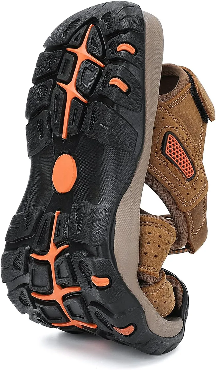 FLARUT Men's Sport Sandals Outdoor Hiking Sandals Closed Toe Leather Athletic Lightweight Trail Walking Casual Sandals Water Shoes