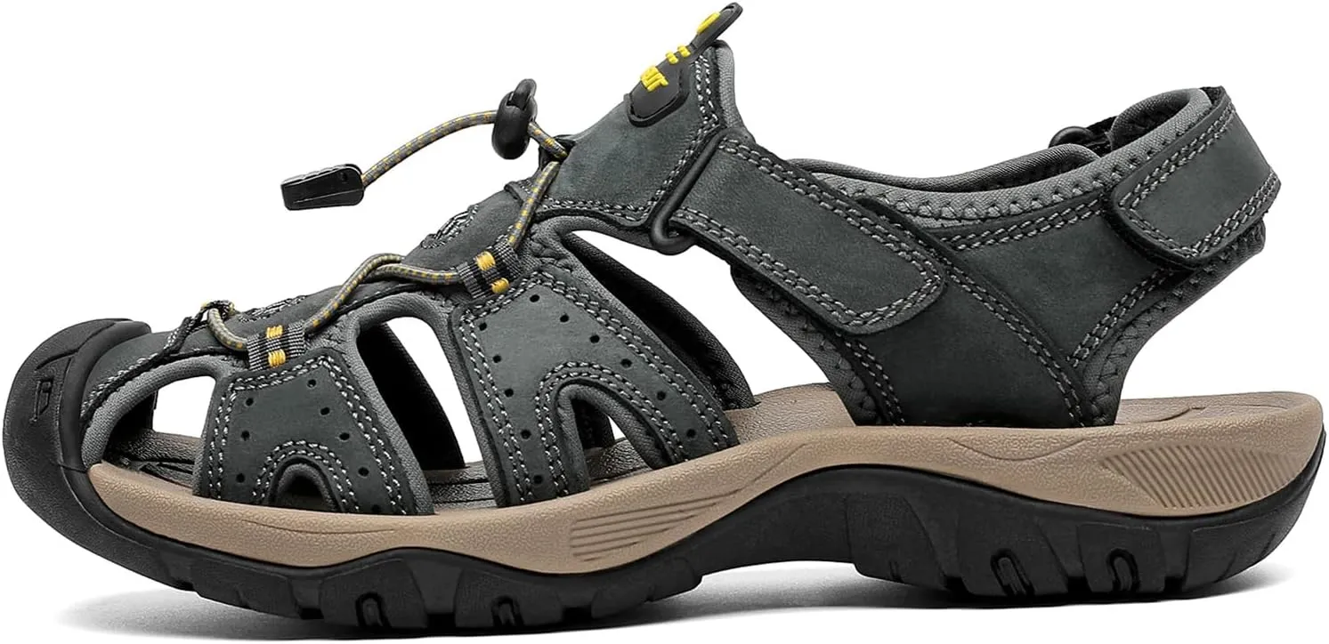 FLARUT Men's Sport Sandals Outdoor Hiking Sandals Closed Toe Leather Athletic Lightweight Trail Walking Casual Sandals Water Shoes